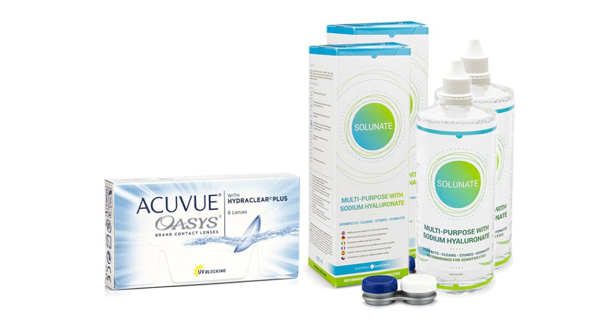 Acuvue Oasys (6 lenses) + 2 x Solunate Multi-Purpose 400 ml with case