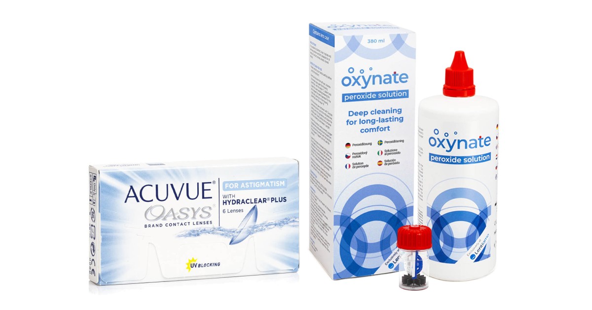 Acuvue Oasys for Astigmatism (6 Linsen) + Oxynate Peroxide 380 ml mit Behälter