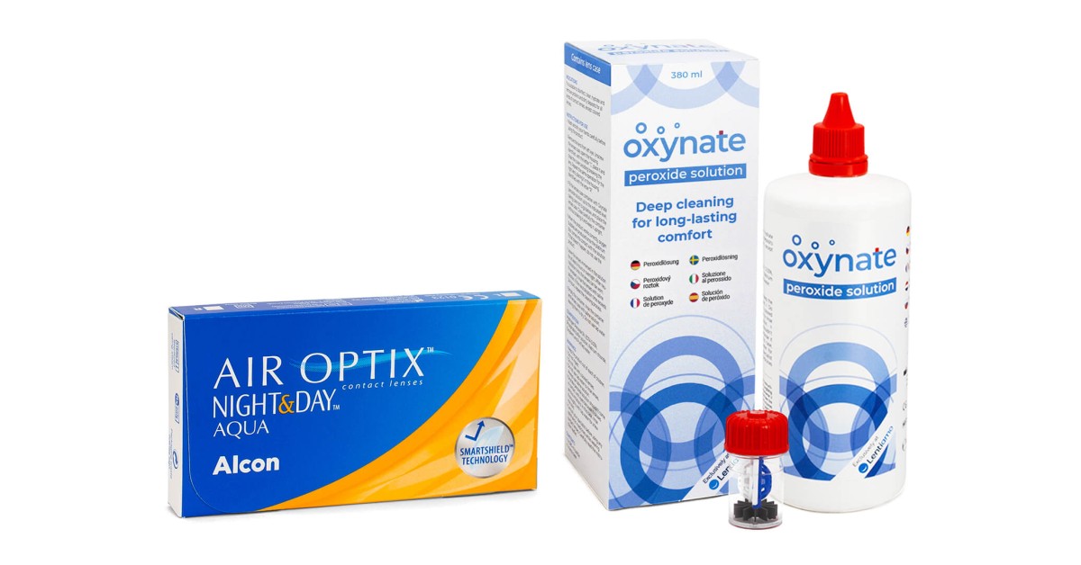 Air Optix Night & Day Aqua (6 Linsen) + Oxynate Peroxide 380 ml mit Behälter