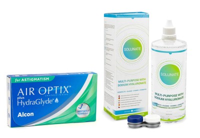 Image of Air Optix Plus Hydraglyde for Astigmatism (6 Linsen) + Solunate Multi-Purpose 400 ml mit Behälter