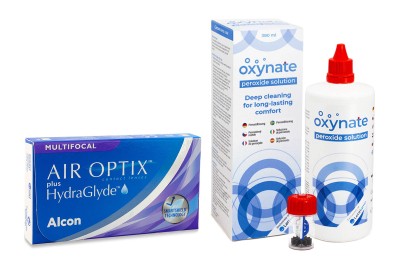 Alcon Air Optix Plus Hydraglyde Multifocal (3 čočky) + Oxynate Peroxide 380 ml s pouzdrem