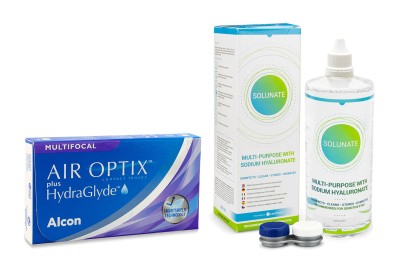 Image of Air Optix Plus Hydraglyde Multifocal (6 Linsen) + Solunate Multi-Purpose 400 ml mit Behälter