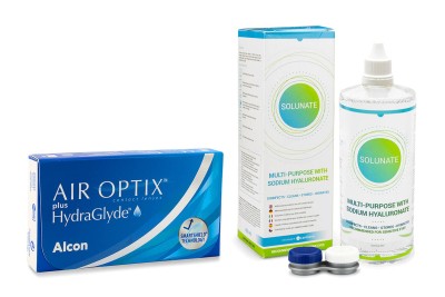 Image of Air Optix Plus Hydraglyde (6 Linsen) + Solunate Multi-Purpose 400 ml mit Behälter