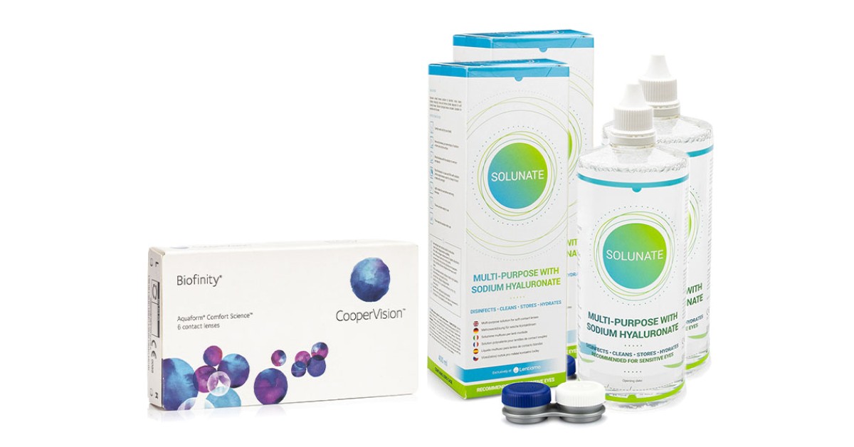 Image of Biofinity (6 Linsen) + 2 x Solunate Multi-Purpose 400 ml mit Behälter