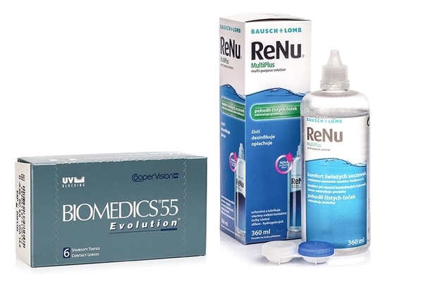 Biomedics 55 Evolution (6 čoček) + ReNu MultiPlus 360 ml s pouzdrem