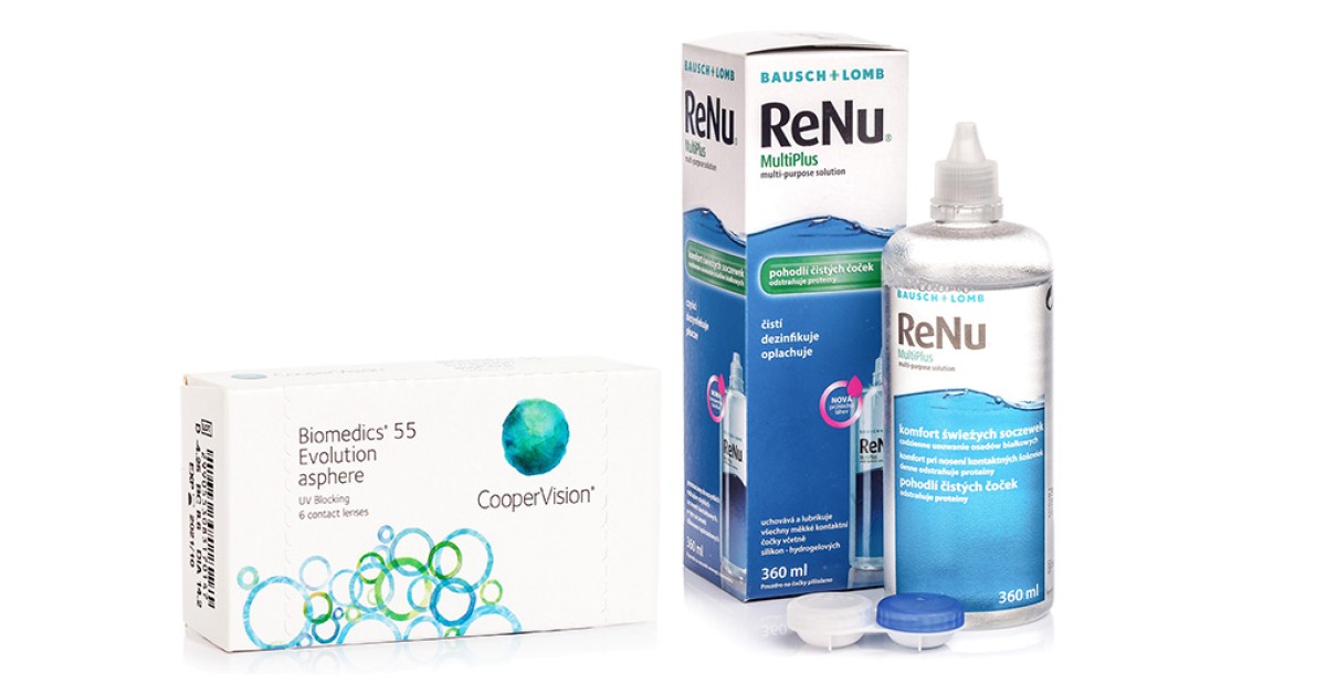 Biomedics 55 Evolution (6 Linsen) + ReNu MultiPlus 360 ml mit Behälter