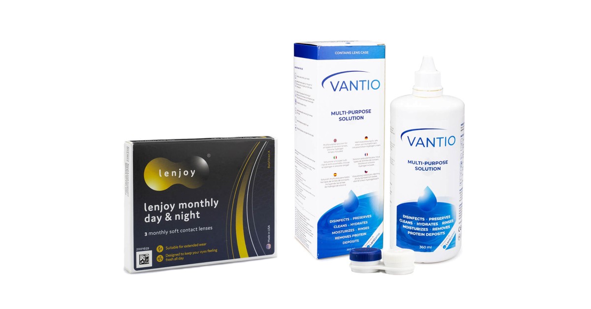 Lenjoy Monthly Day & Night (3 Linsen) + Vantio Multi-Purpose 360 ml mit Behälter