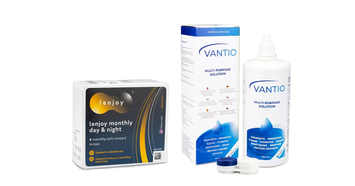 Lenjoy Monthly Day & Night (6 linser) + Vantio Multi-Purpose 360 ml med linsetui