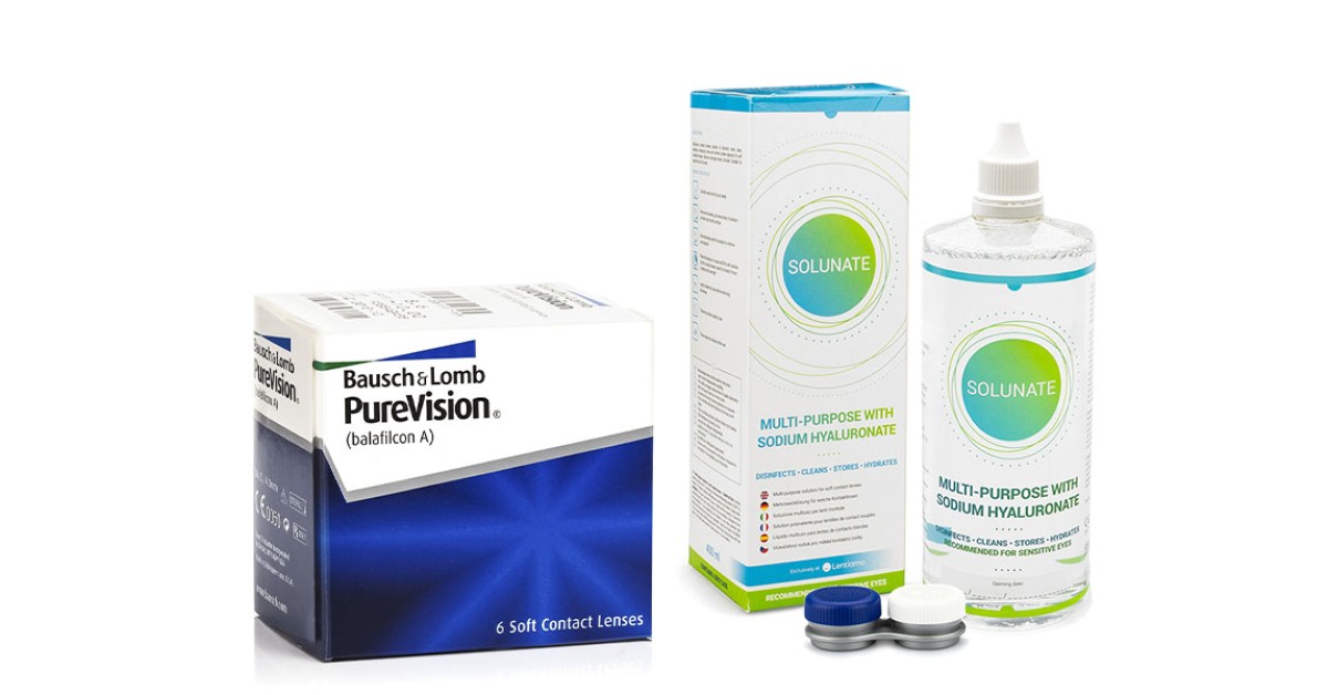 PureVision (6 Linsen) + Solunate Multi-Purpose 400 ml mit Behälter