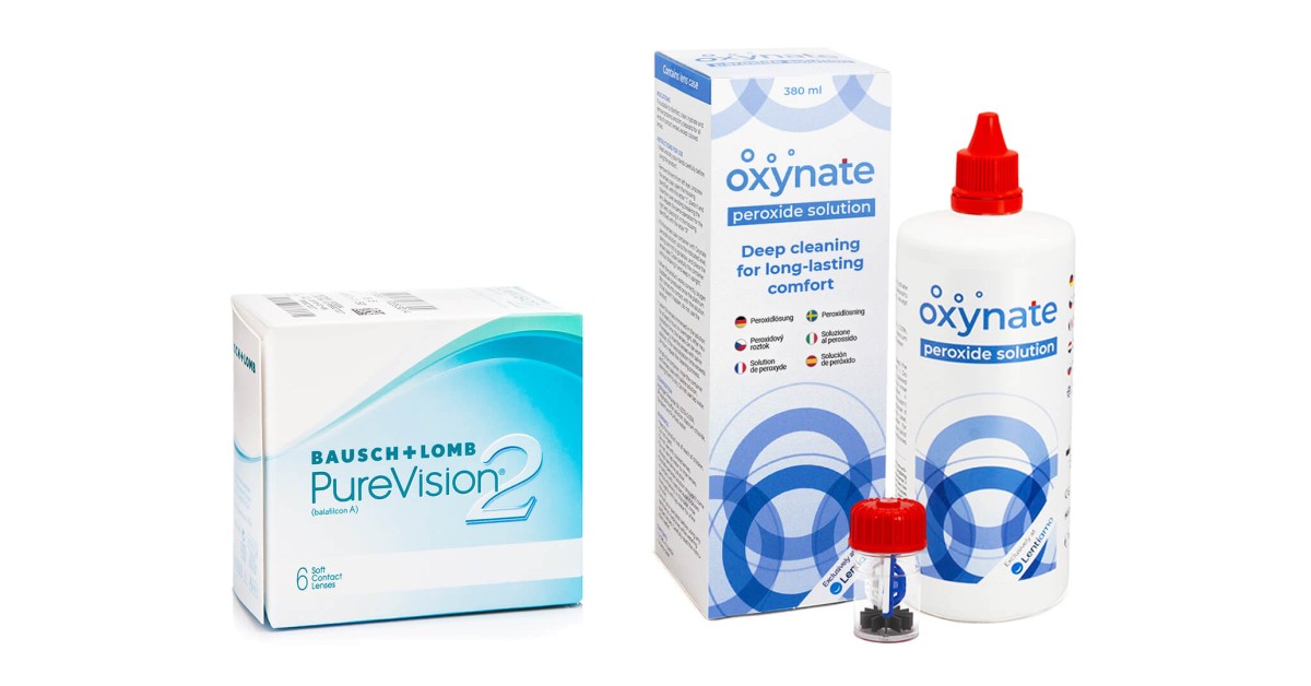 PureVision 2 (6 Linsen) + Oxynate Peroxide 380 ml mit Behälter